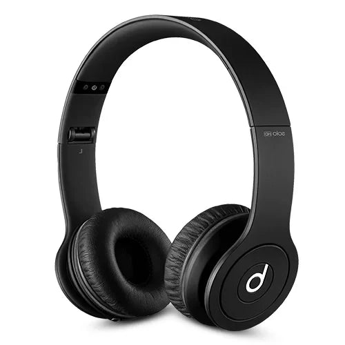 Black over-ear headphones with cushioned ear pads and a sleek design, featuring a prominent "d" logo on the ear cups, set against a white background.