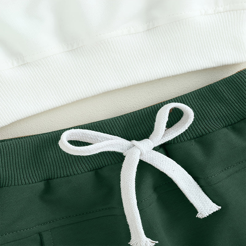 Baby boy's 2-piece sweatshirt set with round neck letter print top and drawstring jogger pants, suitable for spring and fall.