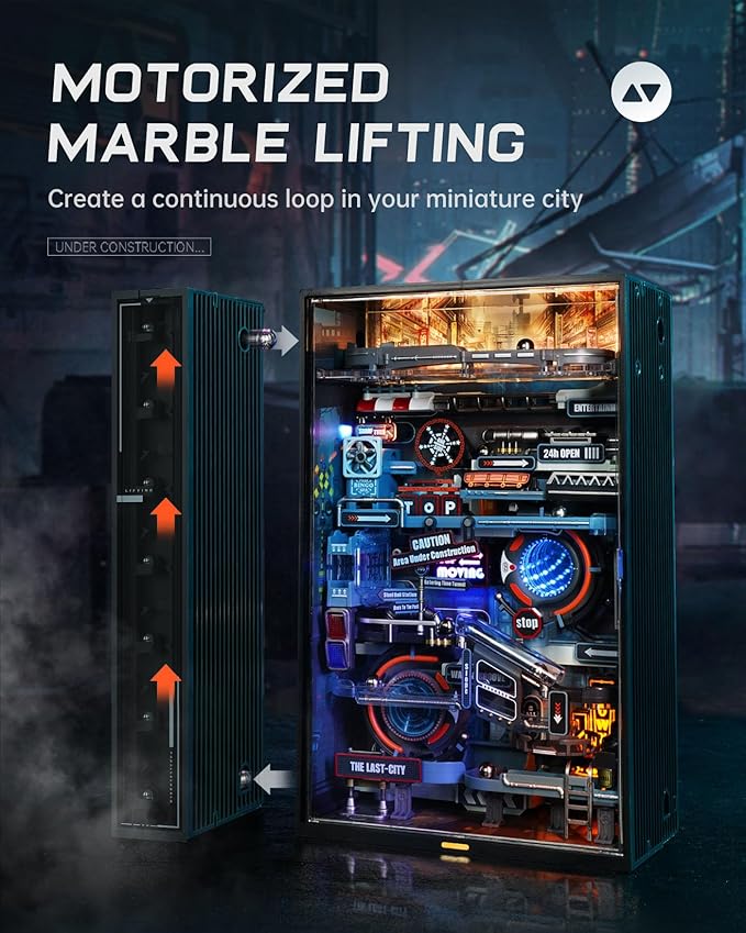 Robotime 3D puzzle model kit of Last City with marble run and LED glow-in-the-dark features, by Nova Mart.