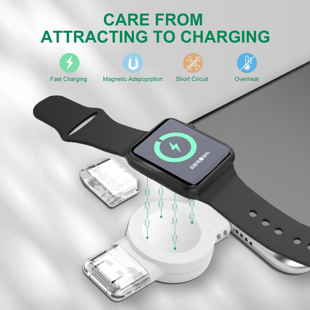 Portable magnetic wireless charger for Nova Mart smart watch, designed for convenient travel use.