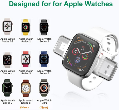 Portable Nova Mart smart watch wireless charger with a magnetic design, ideal for travel and compatible with iWatch.