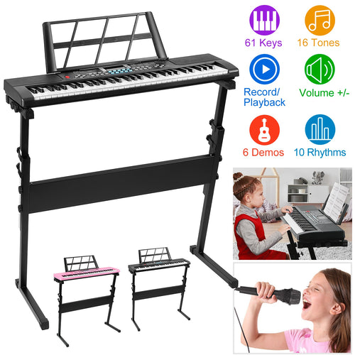 Nova Mart 61-key digital electronic music keyboard with stand and microphone, ideal for kids and beginners learning piano.