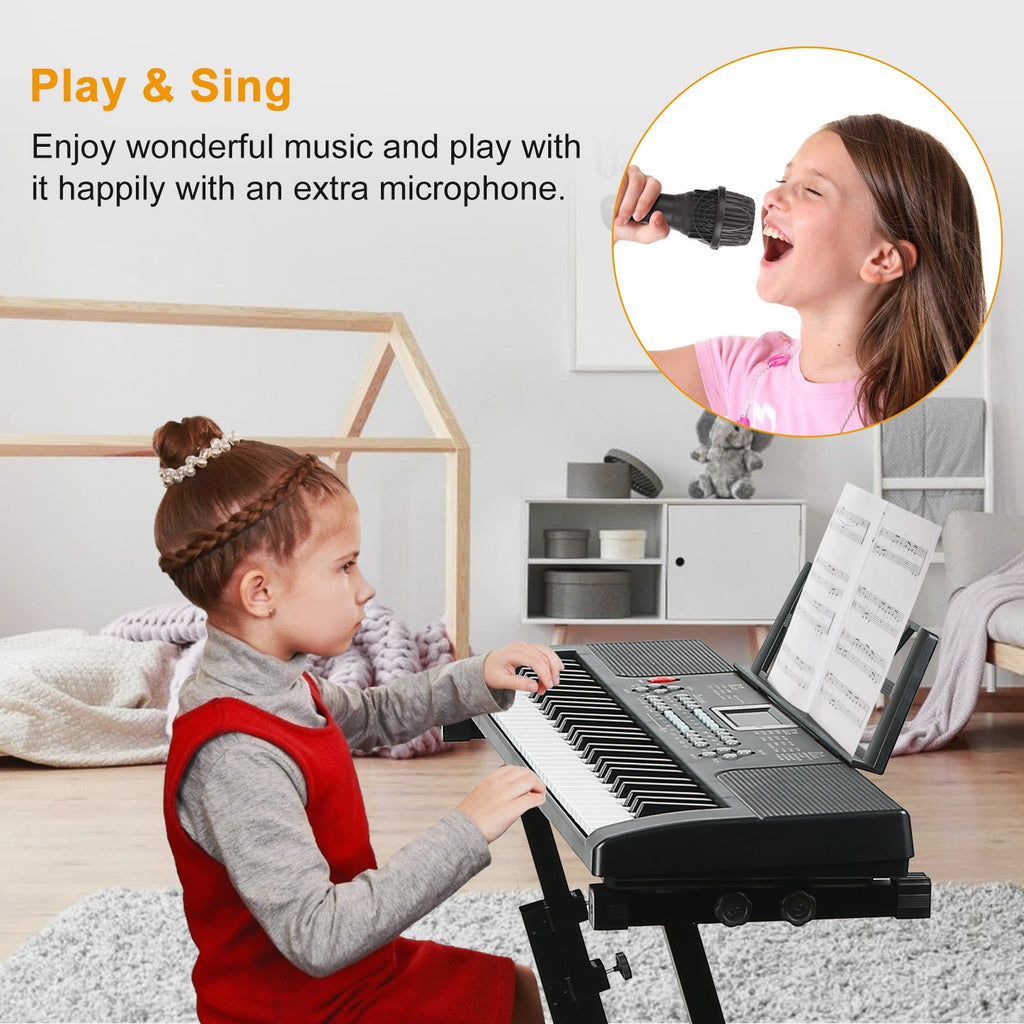 Nova Mart 61-key digital electronic keyboard with stand and microphone, ideal for kids and beginners learning music and piano.
