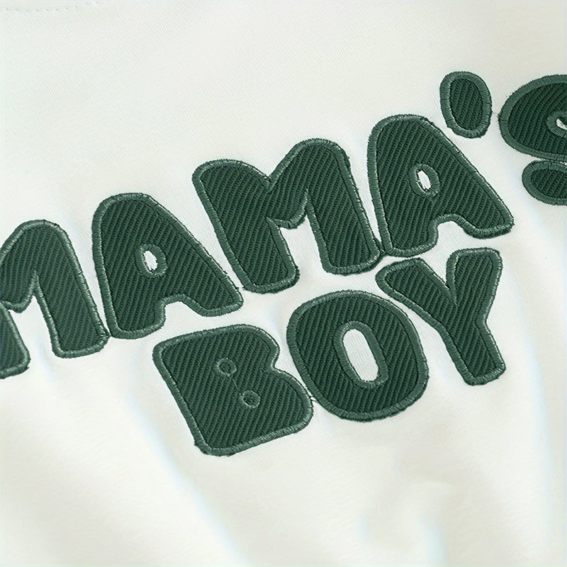 Baby boy's 2-piece sweatshirt set with round neck letter print top and drawstring jogger pants, suitable for spring and fall.