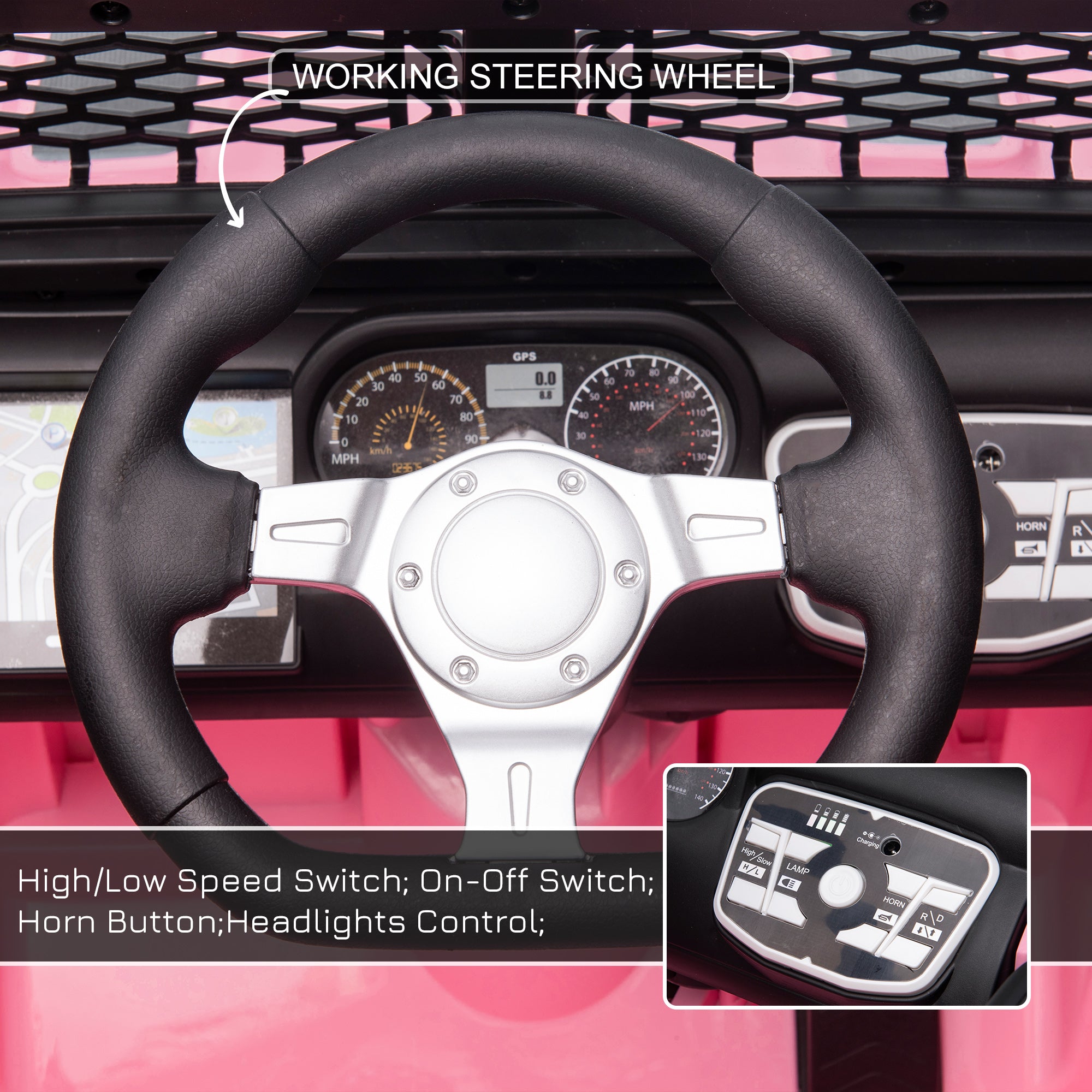 Electric off-road truck for kids by Nova Mart, 12V ride-on with remote control, MP3 music, and adjustable speed.