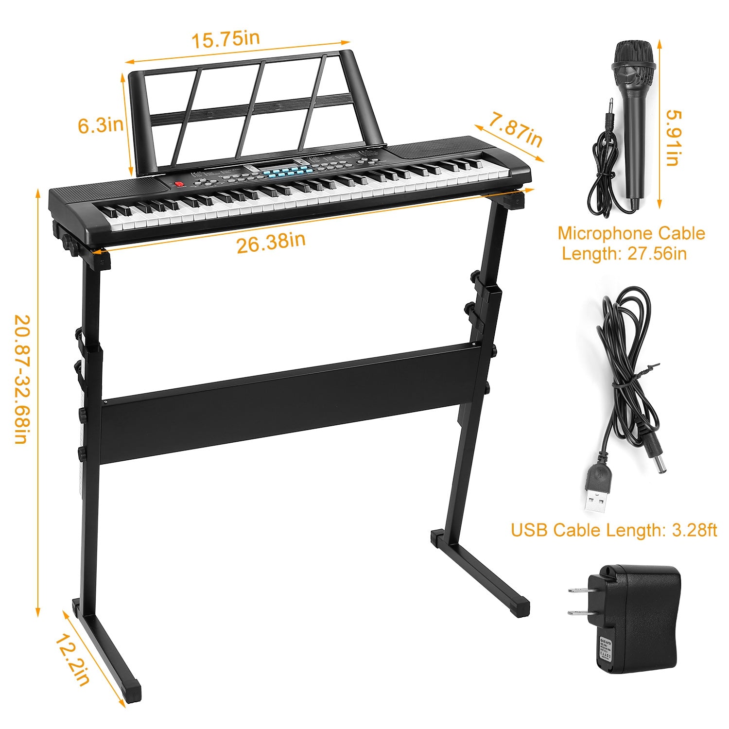 Nova Mart 61-key digital electronic music keyboard with stand and microphone, ideal for kids and beginners learning piano.