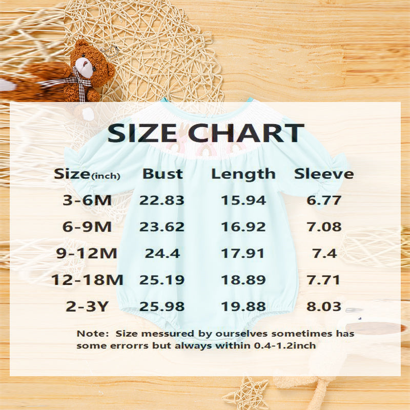 Baby girl bunny romper set with bubble sleeves, bow detail, and rabbit embroidery, made by Nova Mart.