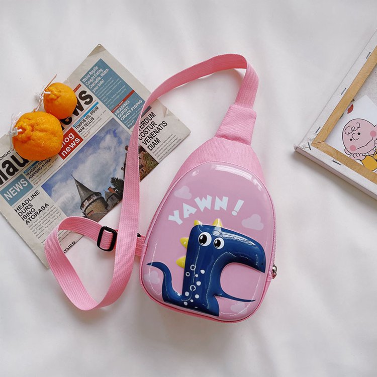 Pink cartoon 3D hard shell chest bag for kids with character design, displayed on a white surface.