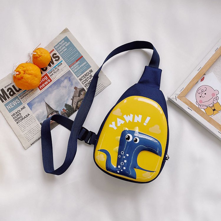 Yellow and blue cartoon 3D hard shell chest bag for kids by Nova Mart, featuring playful design on a white background.