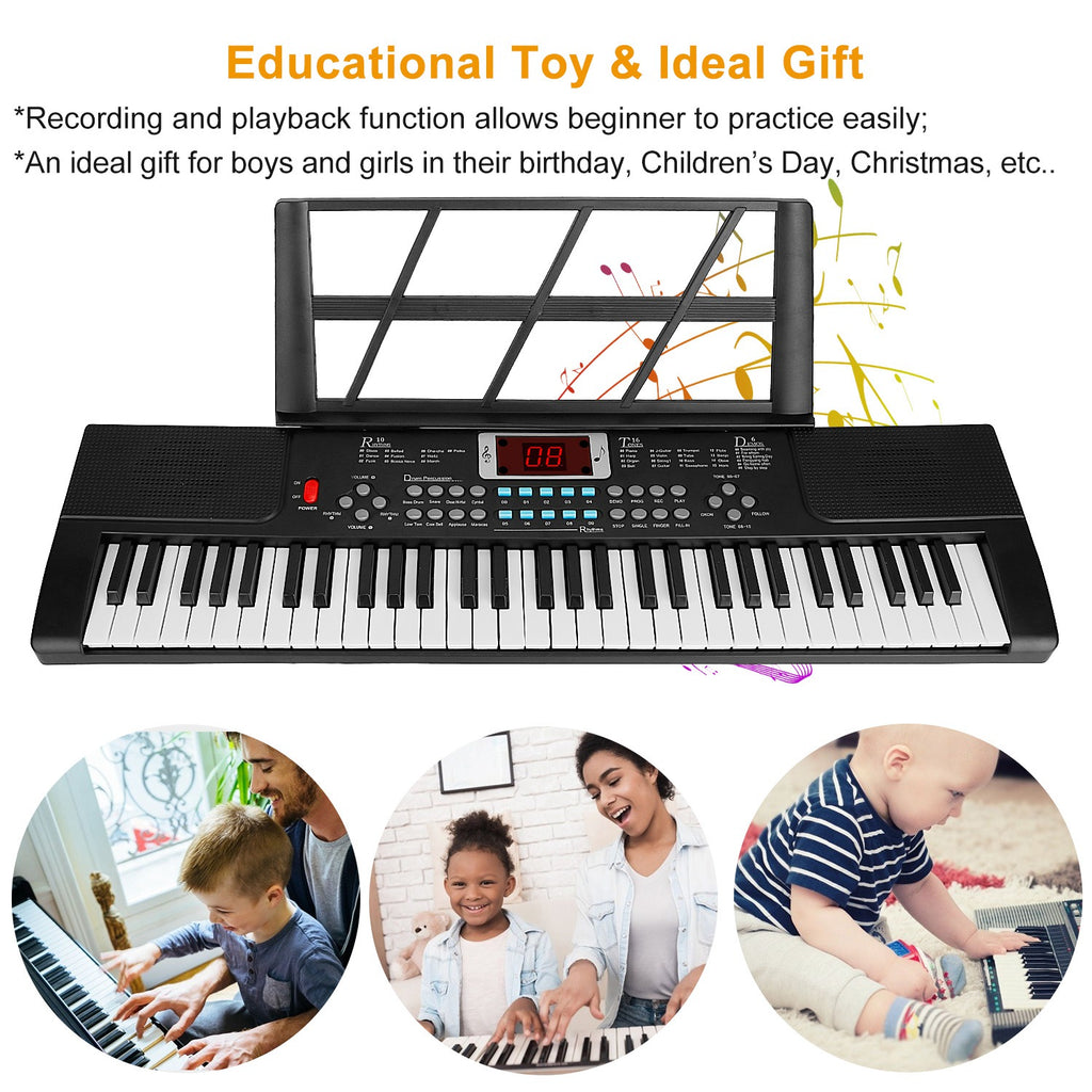 Nova Mart 61-key digital electronic music keyboard with stand and microphone, perfect for kids learning to play piano.