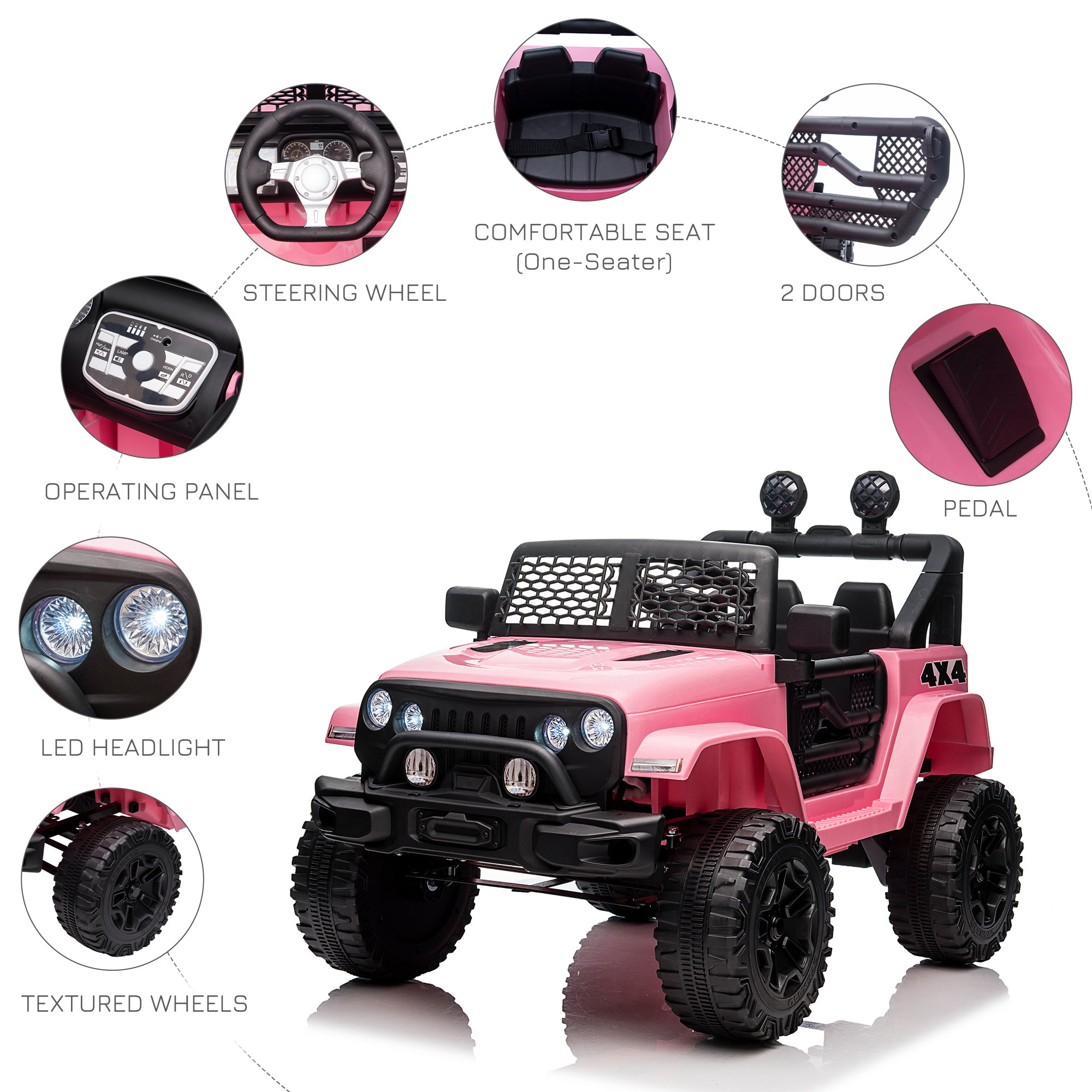 Electric off-road truck for kids by Nova Mart, 12V ride-on vehicle with remote control, MP3 music, and adjustable speed.
