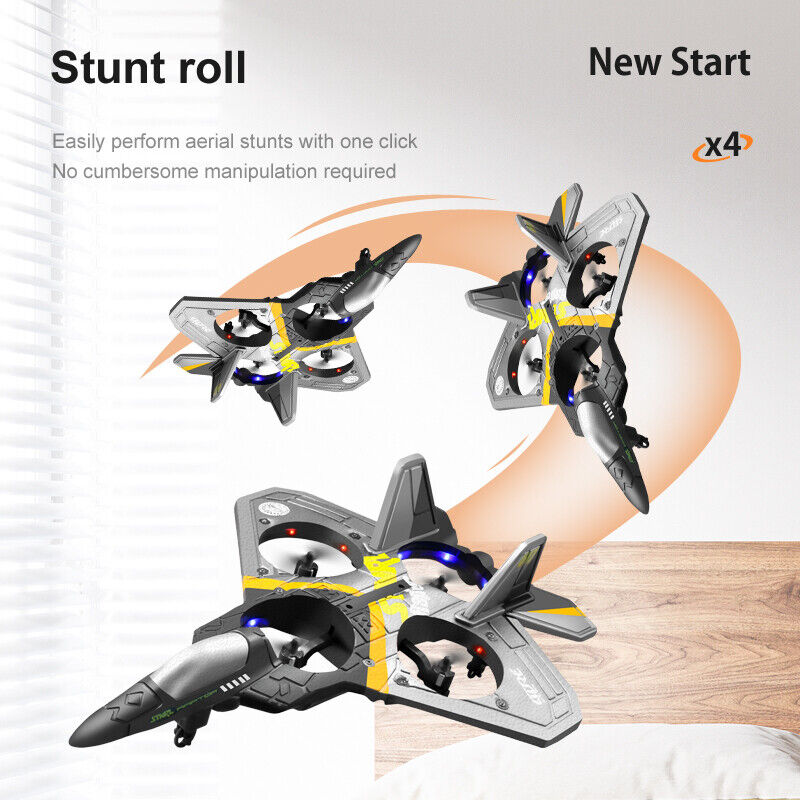 Nova Mart V17 remote control foam airplane with spinning drone, cool lights, suitable for kids and adults.