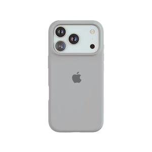 Gray phone case with Apple logo on a white background