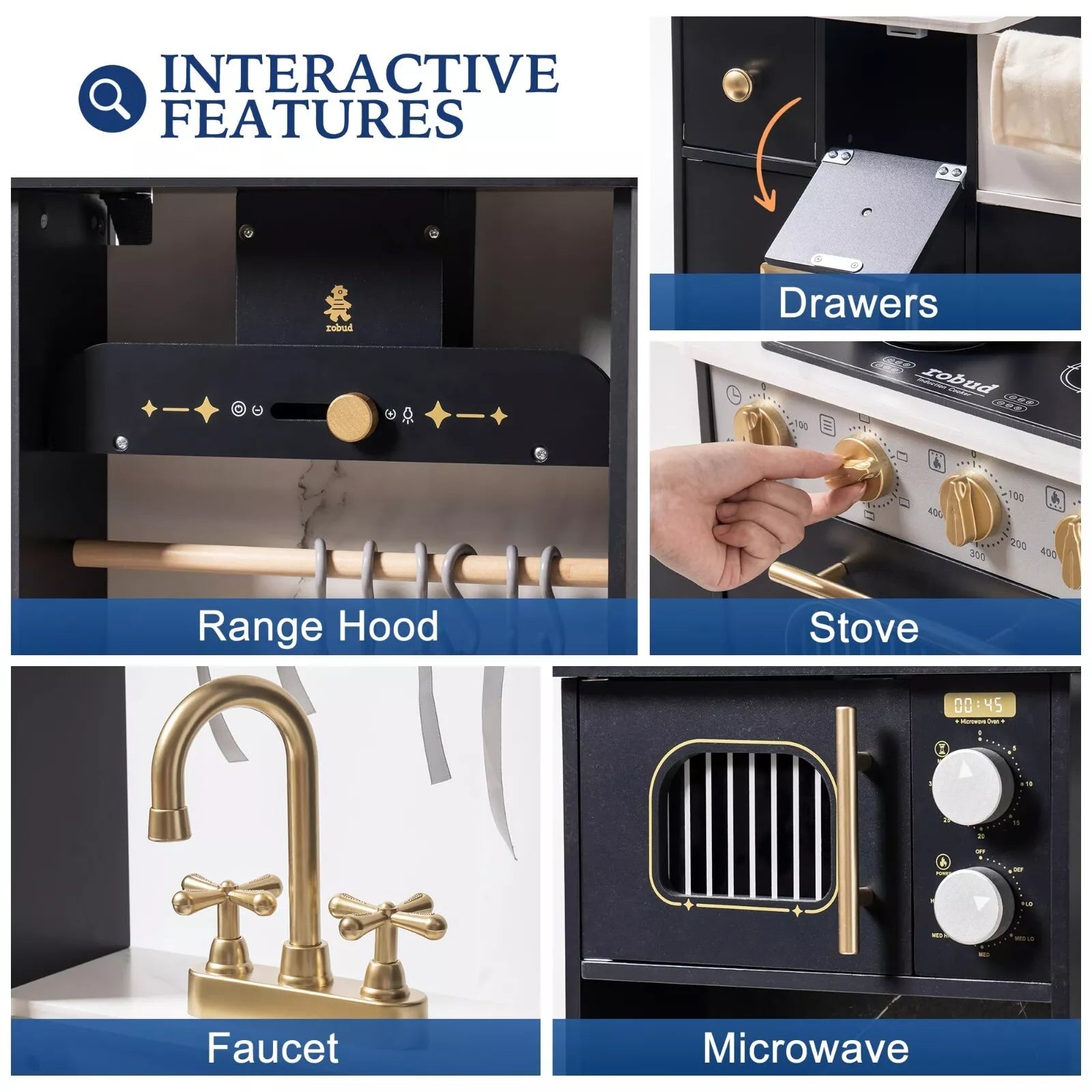 Wooden kitchen cooking toy set by Nova Market, pretend play wooden kitchen toy for boys and girls with realistic cooking accessories.