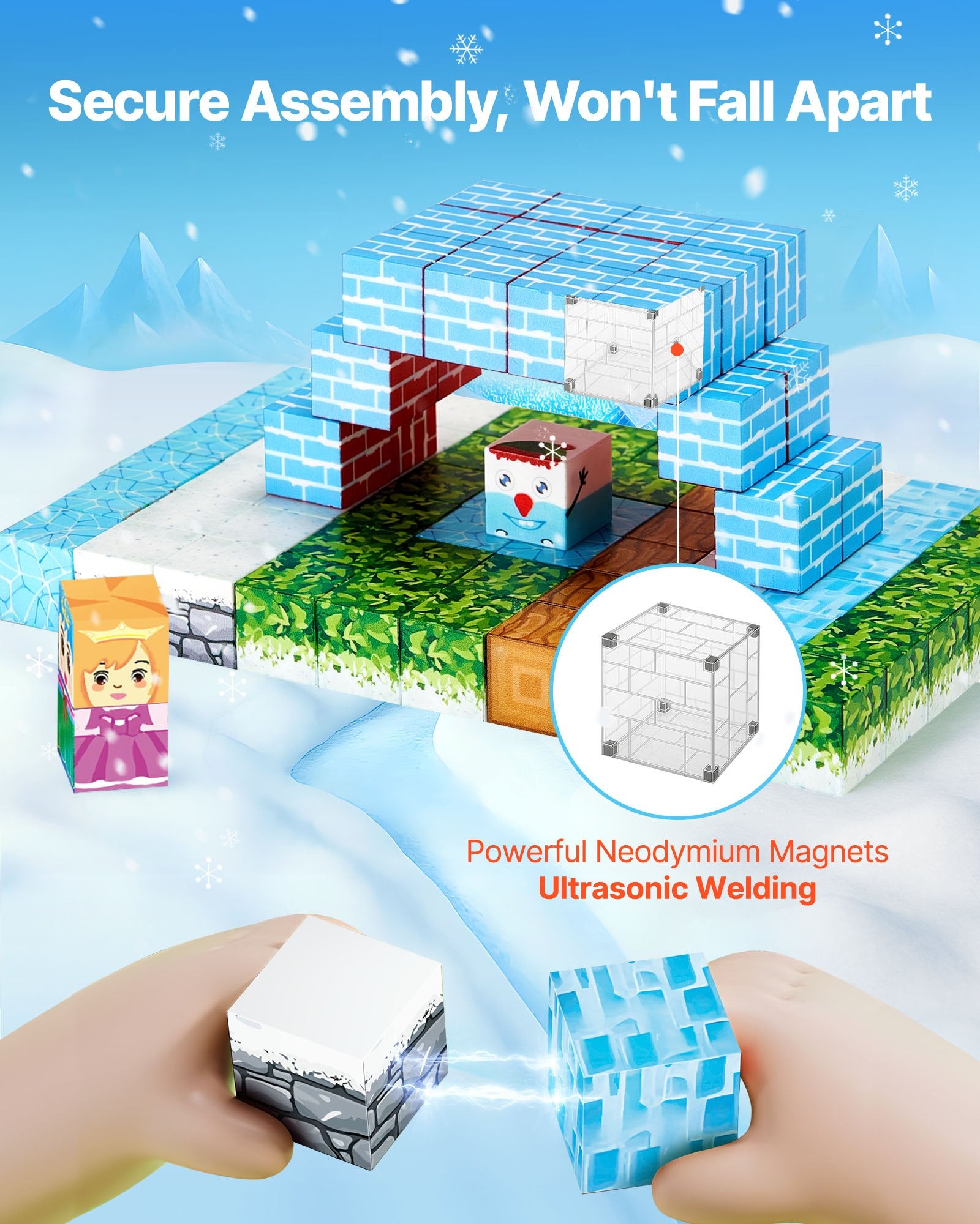 Magnetic Blocks 150 PCS Glacier Castle Set by Nova Mart, colorful magnetic construction toys for STEM and sensory play.