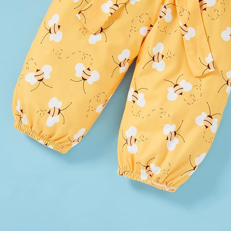 Infant baby girl outfit by Nova Mart with a letter print romper, honey bee pants, and a bowknot headband in a cute clothes set.