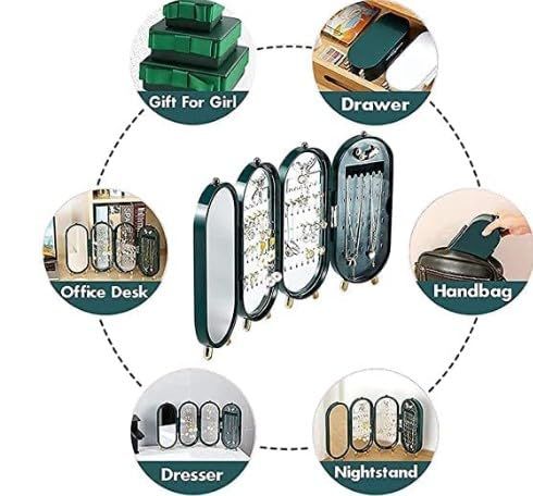 Jewelry box with various usage scenarios depicted around it.