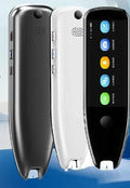 Two electronic devices, one black and one white, with a screen displaying colorful icons on a blue gradient background.