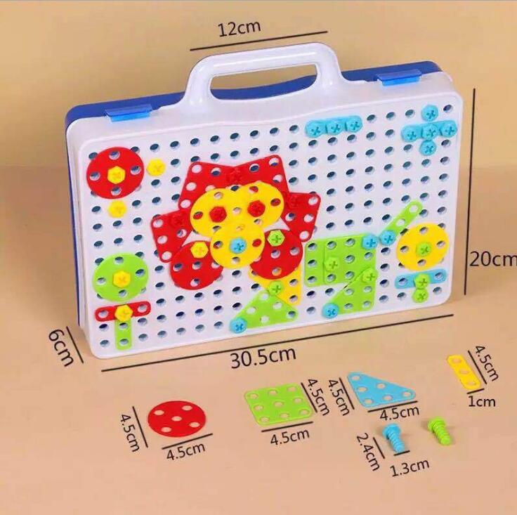 Kids' DIY Magic Drill & Screws Puzzle Set by Nova Mart, educational block set with colorful pieces and a pretend drill for hands-on fun.