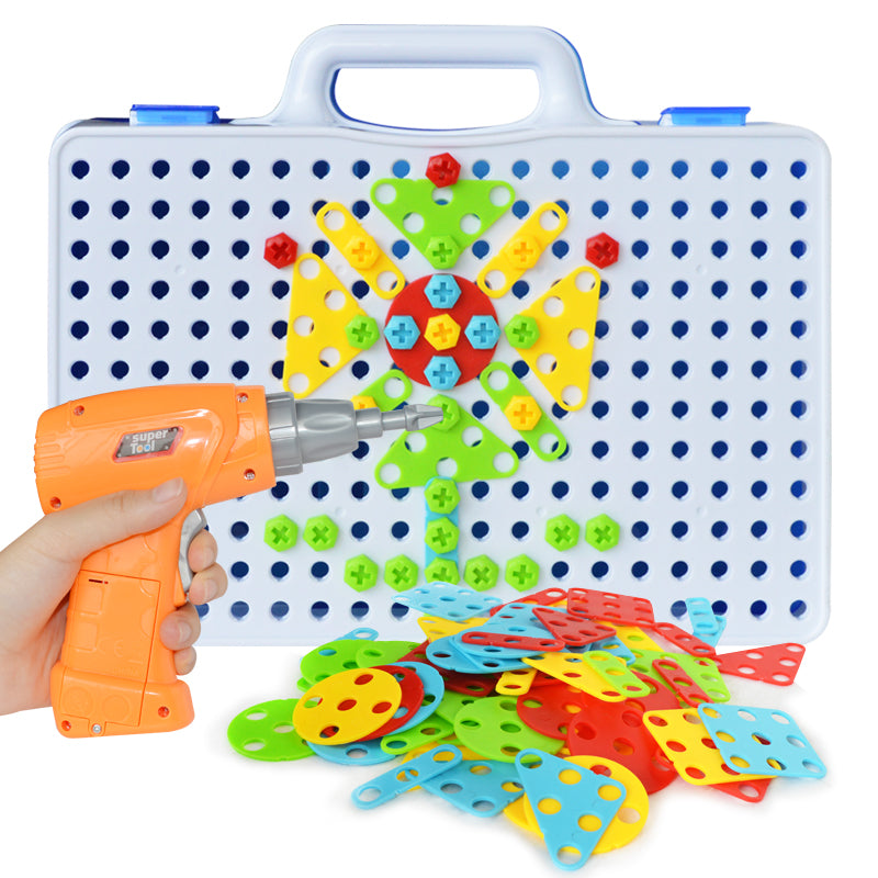 Kids' DIY Magic Drill & Screws Puzzle Set from Nova Mart featuring educational building blocks and a pretend drill for creative play.
