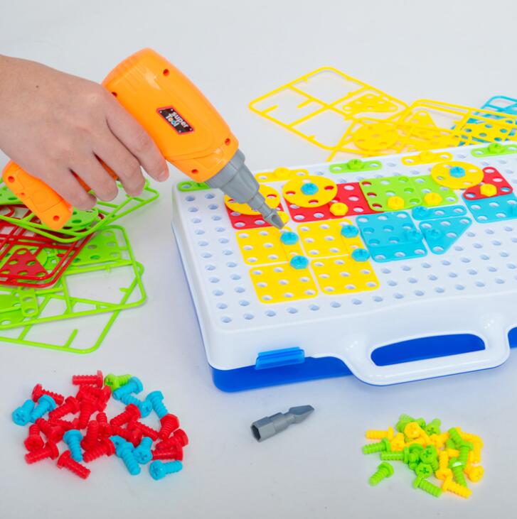 Kids' DIY Magic Drill & Screws Puzzle Set from Nova Mart featuring colorful educational building blocks and a pretend drill tool.