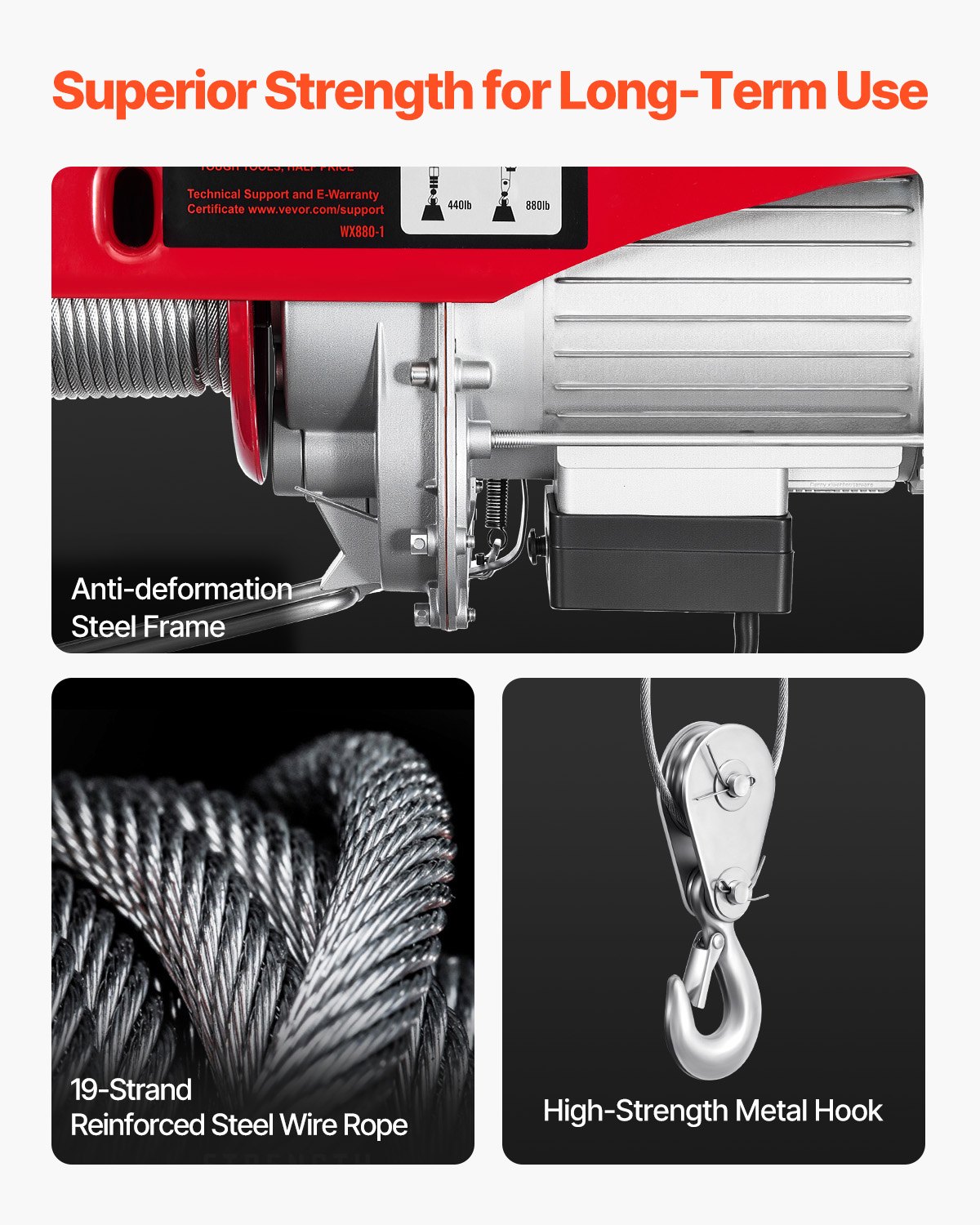 Mechanical lifting device with features highlighted on a black background
