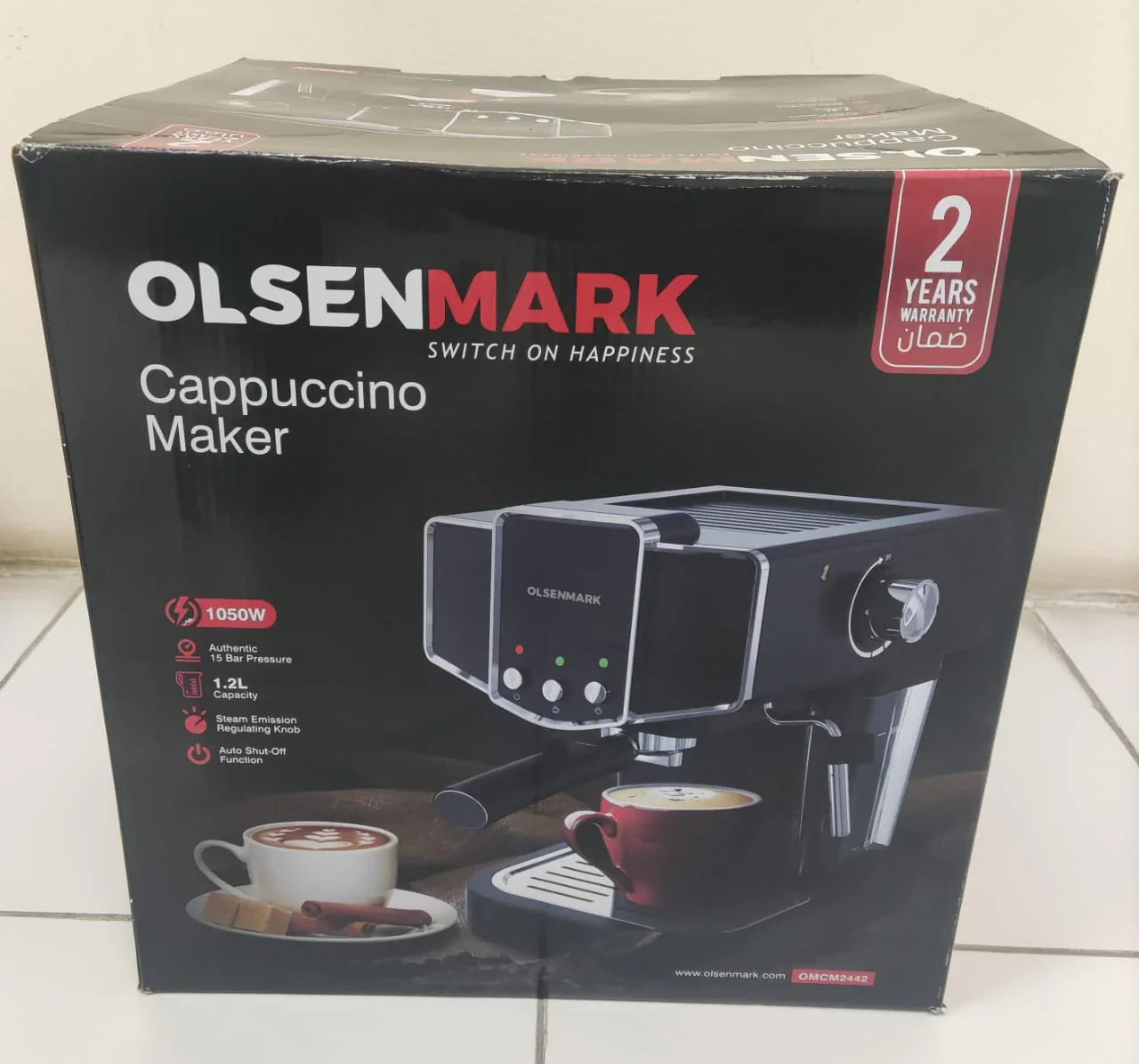 Olsenmark cappuccino maker packaging on a white background