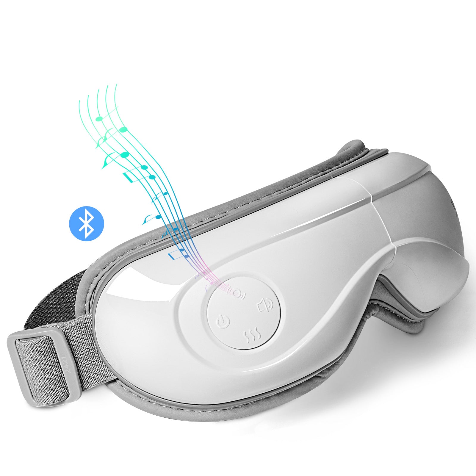 White sleep mask with Bluetooth icon on a white background