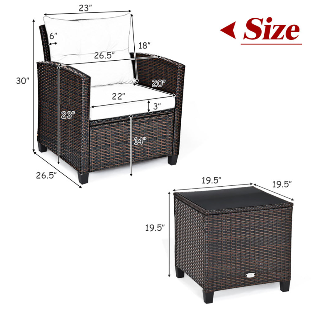 Wicker chair and table with dimensions on a white background