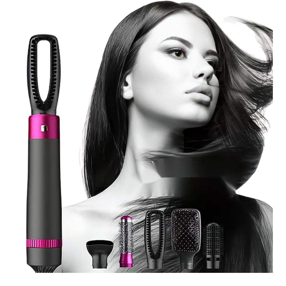 Nova Mart 5-in-1 Hot Air Brush and Hair Tool for professional blowouts, featuring multiple styling attachments for versatile home styling.
