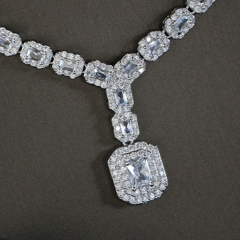 Elegant diamond necklace on a dark background