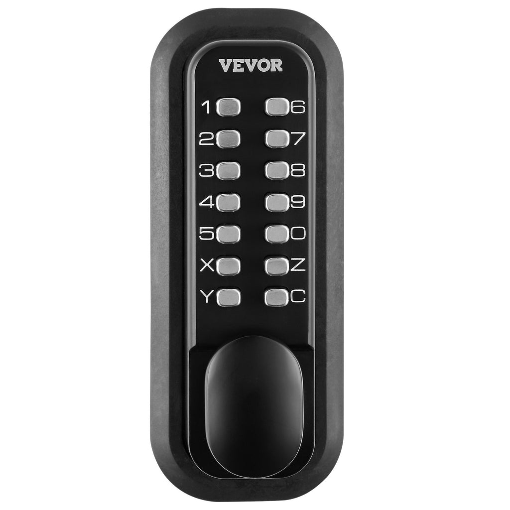 Black electronic door lock with keypad on a white background, featuring the Vevor brand.