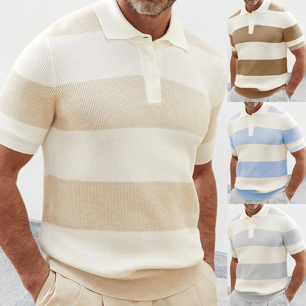 Men's slim-fit short sleeve top by Nova Mart, European style, displayed on a mannequin with a neutral background.