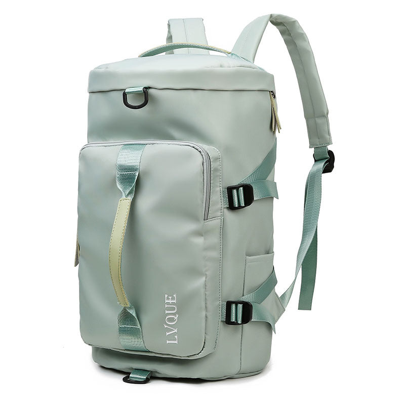 Light gray backpack with 'Lévèque' branding on a white background