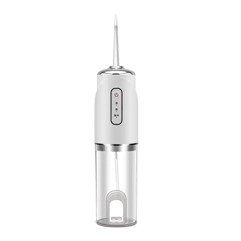 White handheld milk frother with clear container on a white background