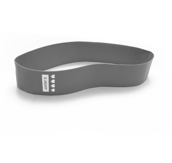 Gray resistance band with brand logo on a white background