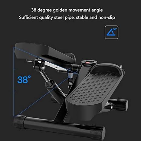 Black exercise stepper with 38-degree angle on a dark background