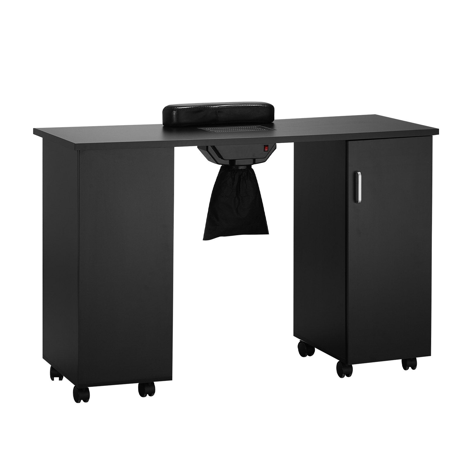 Black nail station with a chair on a white background